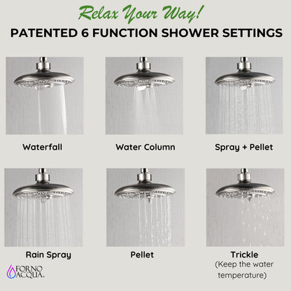 Forno Acqua AcquaFALL Mini 8 Inch Shower Head, Brushed Nickel Finish, Overhead Rainfall Shower, Handheld Shower Head, Body Jets, 1.8 GPM Flow Rate