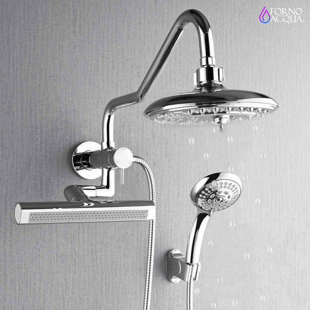 Forno Acqua AcquaFALL Mini 8 Inch Shower Head, Polished Stainless Steel Finish, Overhead Rainfall Shower, Handheld Shower Head, Body Jets, 1.8 GPM Flow Rate