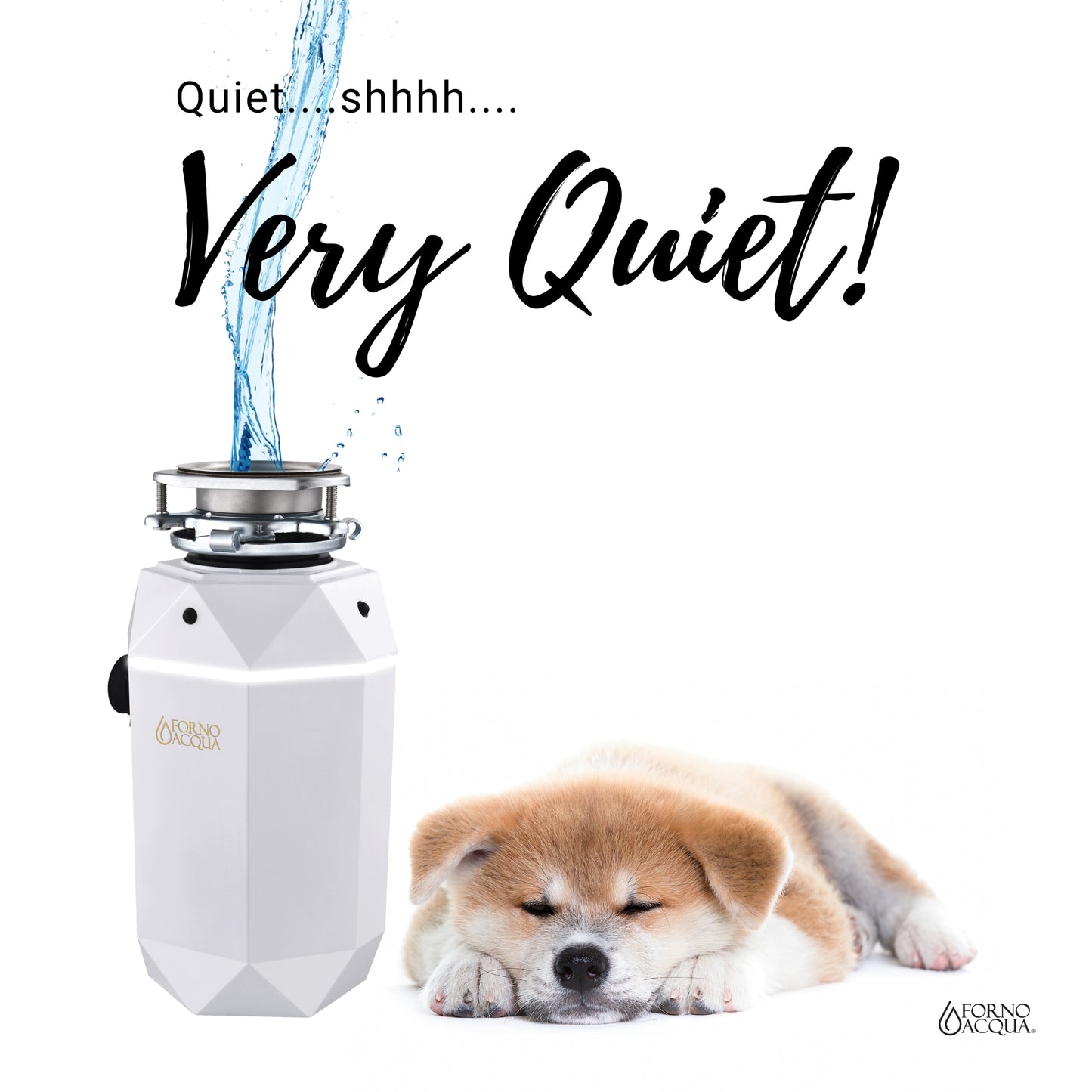 FORNO ACQUA BrightDIAMOND Moonstone 1HP Super Quiet Garbage Disposal Corded with Motion Sensor Cabinet Light & Pre-Wired Air Switch