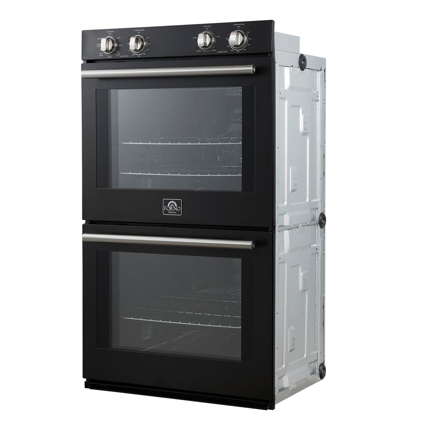 Forno Vomero 30-Inch Double Wall Oven, Black, 10 cu.ft Total Capacity, 7100W Convection, Mechanical Controls, Manuel Steam Clean