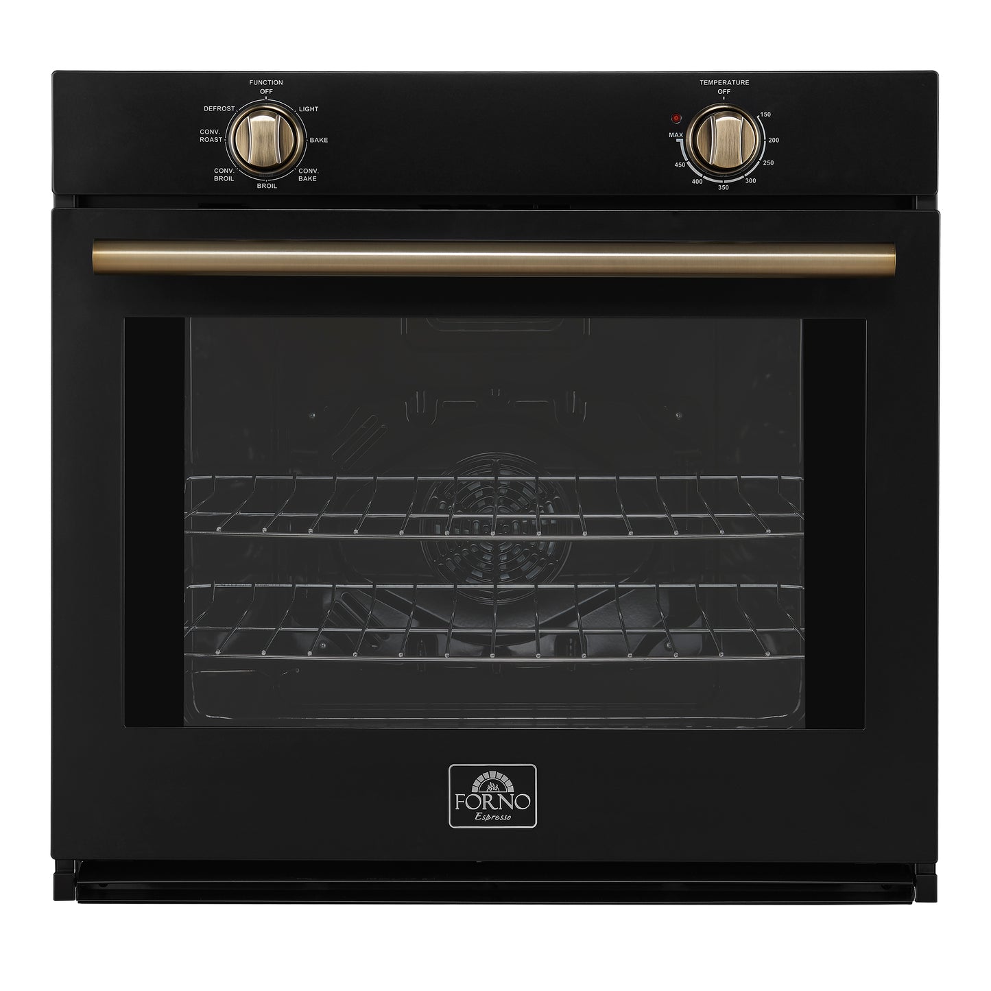 Forno Vomero 30-Inch Wall Oven, Black, 5 cu.ft Capacity, 3550 Watts Convection, Mechanical Controls, Manuel Steam Clean