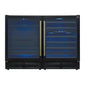 Forno Gemello 48 Inch Side-by-Side Wine and Beverage Cooler in Black with Antique Brass Handles, French Door, 9.6 cu. ft.