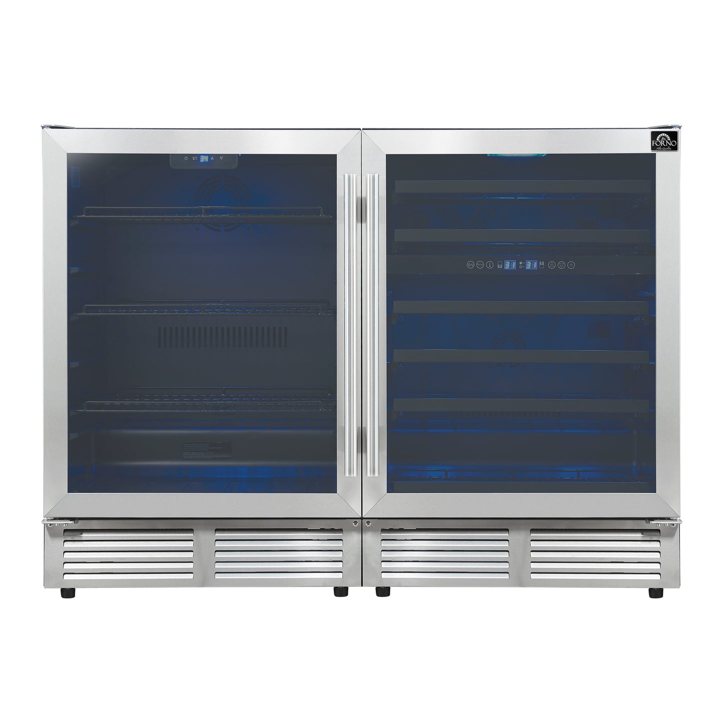 Forno Gemello 48 Inch Side-by-Side Wine and Beverage Cooler in Stainless Steel, French Door, 9.6 cu. ft.