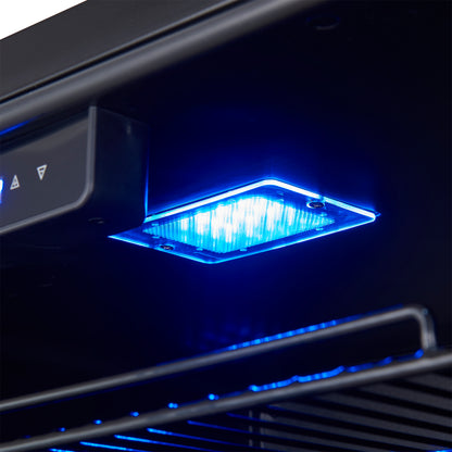 Forno Frescolino 24 Inch Beverage Cooler, Black with Antique Brass Handles, with LED Lighting, Triple Glass Door, 188 Can Capacity, Built-In or Freestanding